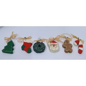 Wooden Hand-Painted Rustic Country Style Christmas Ornaments w/Raffia